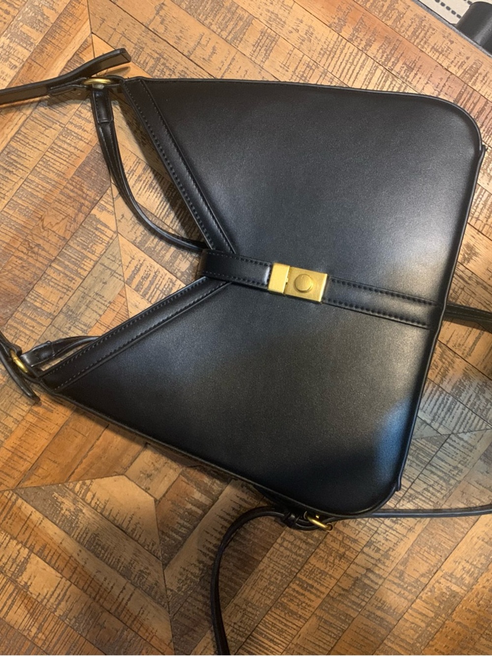 Miztique Black Faux Leather Shoulder Bag with Gold Accent - Picture 7 of 11